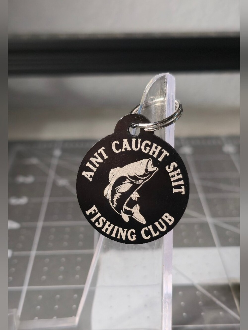 AINT CAUGHT SHIT Fishing Club Black Keychain Tag